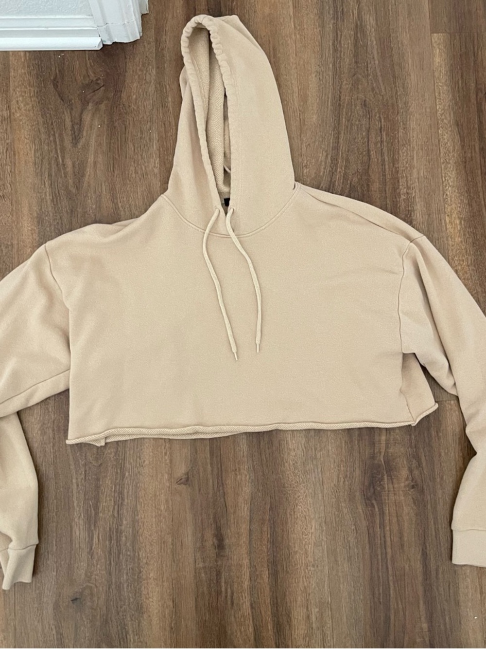 Cropped Hooded Sweatshirt - Beige